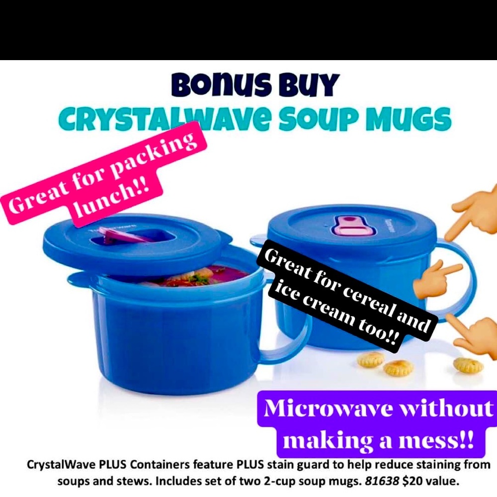 🥣Set of TWO Tupperware brand CrystalWave Microwave Soup Bowls 🥣